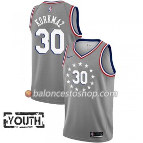 Camiseta Niños NBA Philadelphia 76ers Furkan Korkmaz 30 2018-19 Nike City Edition Gris Swingman